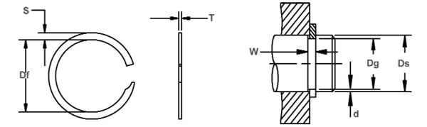 Кольцо стопорное CLR спиральное осевое наружное (дюймовое)