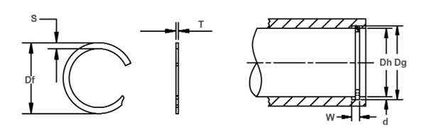 Кольцо стопорное KL спиральное осевое внутреннее (дюймовое)