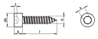 Саморез для тонких листов металла с цилиндрической головкой и внутренним шестигранником (головка - аналог DIN 912)