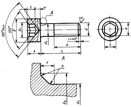 ГОСТ 11738-84 — винт с внутренним шестигранником цилиндрическая головка неполная резьба