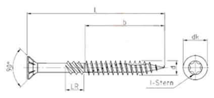 Саморез конструкционный для дерева, с разрешением строительного надзора, с потайной головкой и зенкующими рёбрами, щлиц Torx