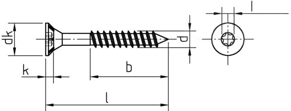 Саморез для ДСП, с потайной головкой и зенкующими рёбрами, шлиц Torx, неполная резьба